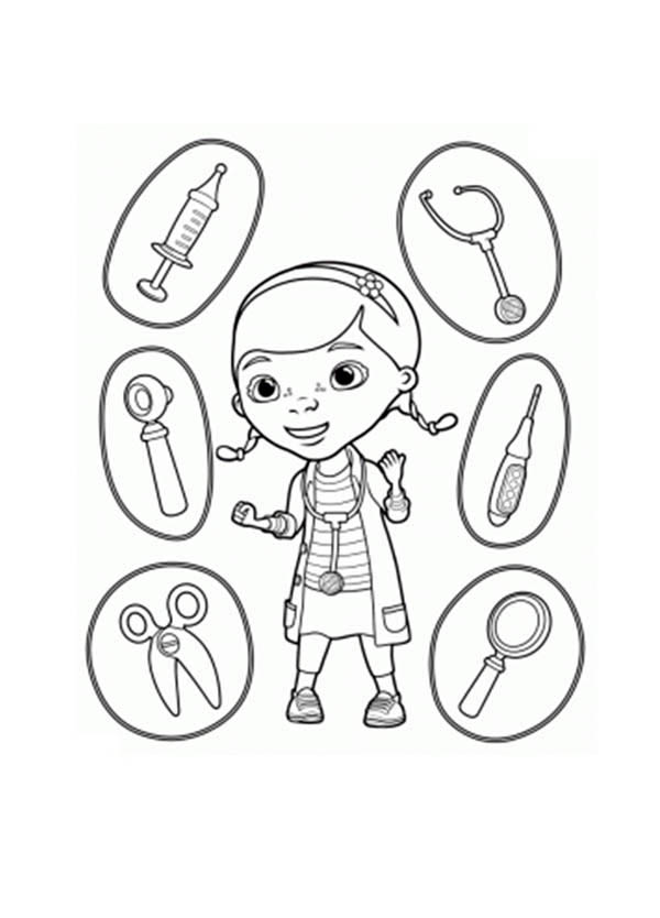 600x834 Doc Mcstuffins And Medical Equipment Coloring Page