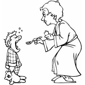 300x300 Mom Giving Medicine To Son Coloring Page