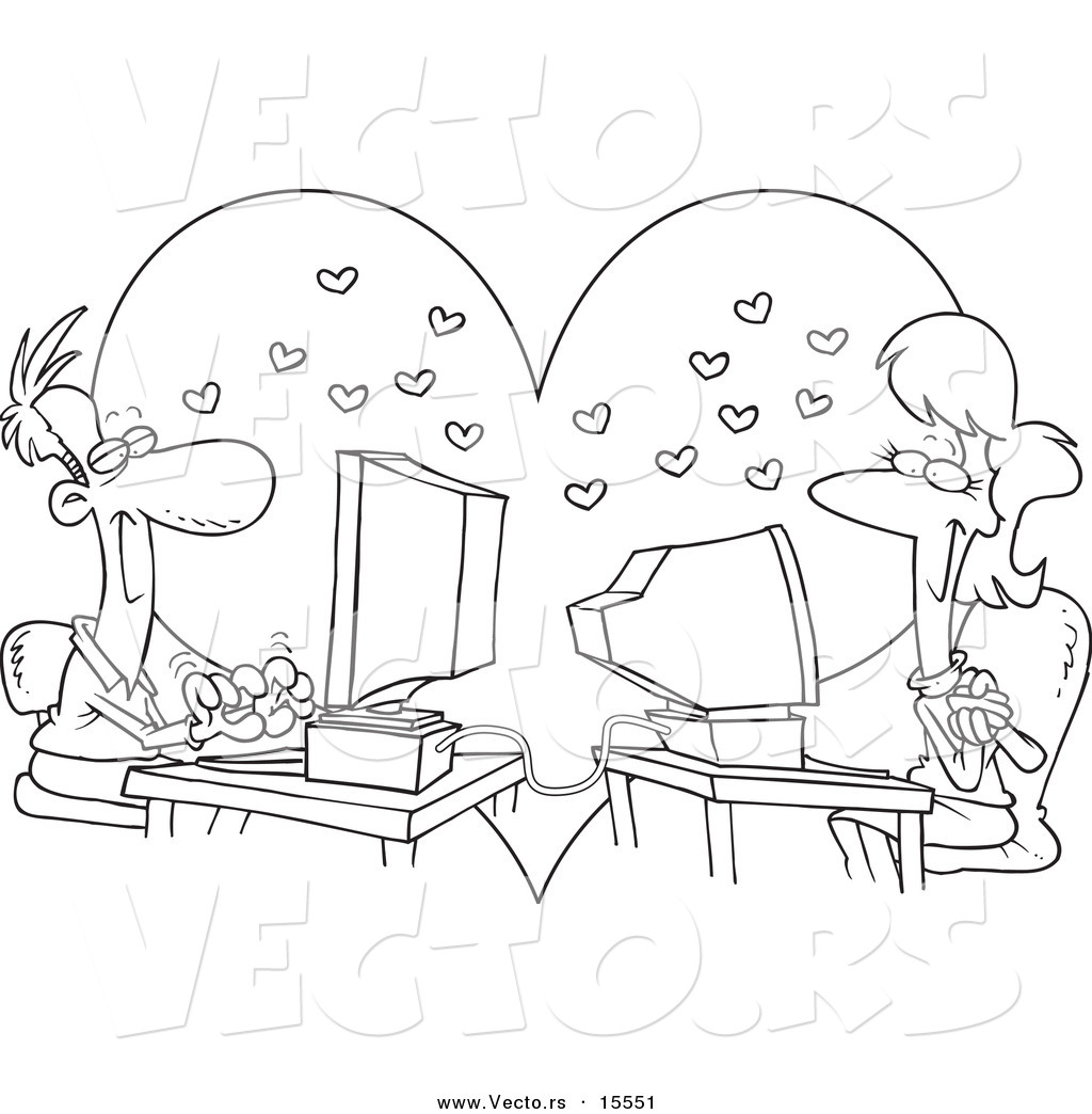 1024x1044 Vector Of A Cartoon Couple Meeting Online
