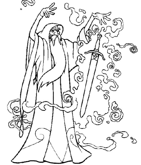 600x702 Merlin The Wizard Put A Magic Spell Into Sword Coloring Pages