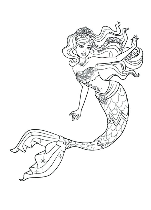 600x834 Beautiful Mermaid Coloring Pages Printable Free Barbie Print