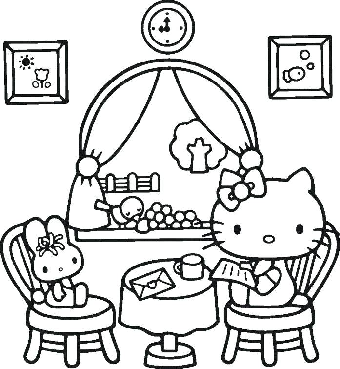 697x756 Cute Mermaid Coloring Pages Hello Kitty Reading Mail Coloring Page
