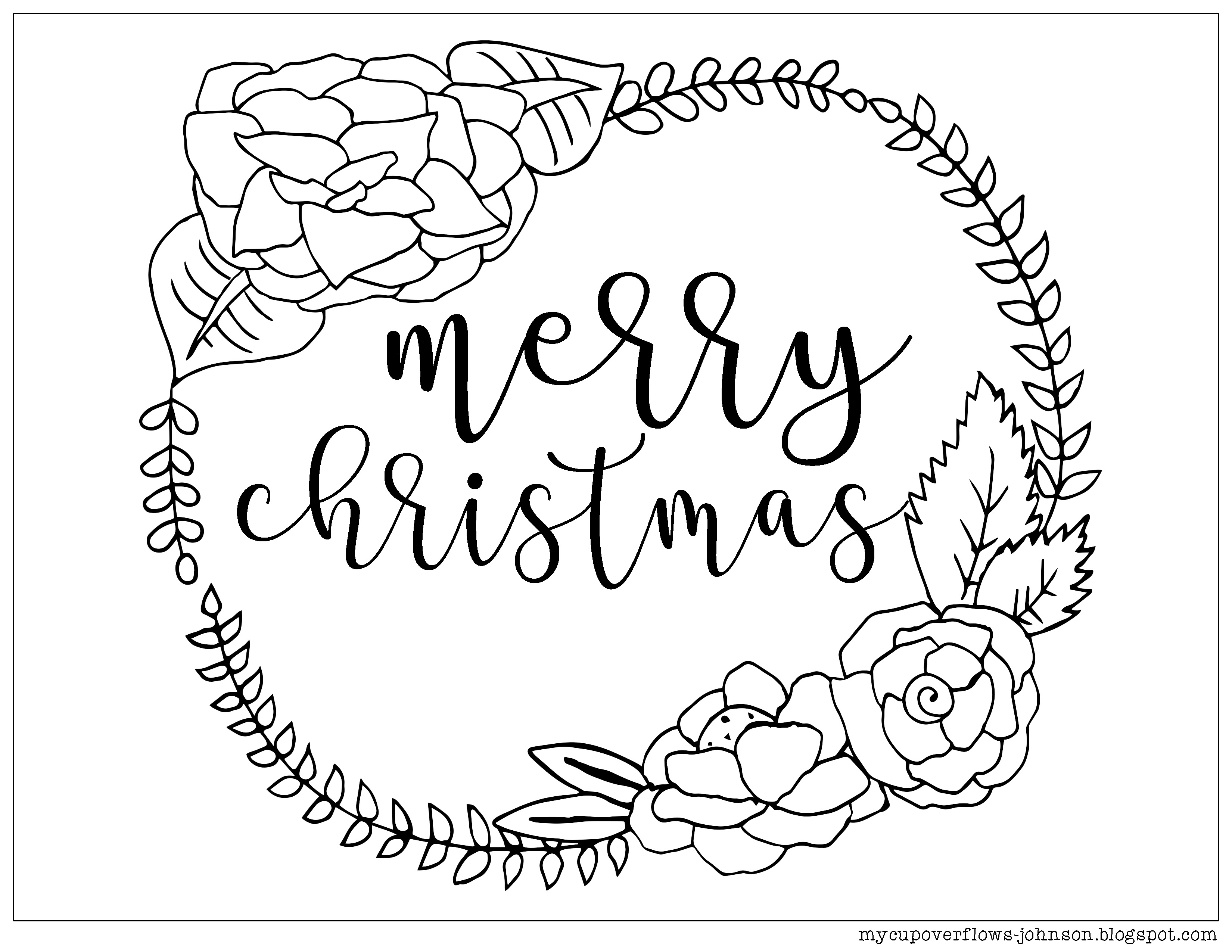 3300x2550 Awesome Merry Christmas Coloring Page With Wreath Free Coloring