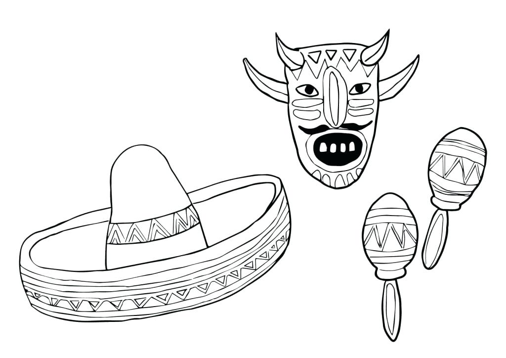 1024x724 Mexico Coloring Pages Mask Sombrero And Maracas Coloring Page