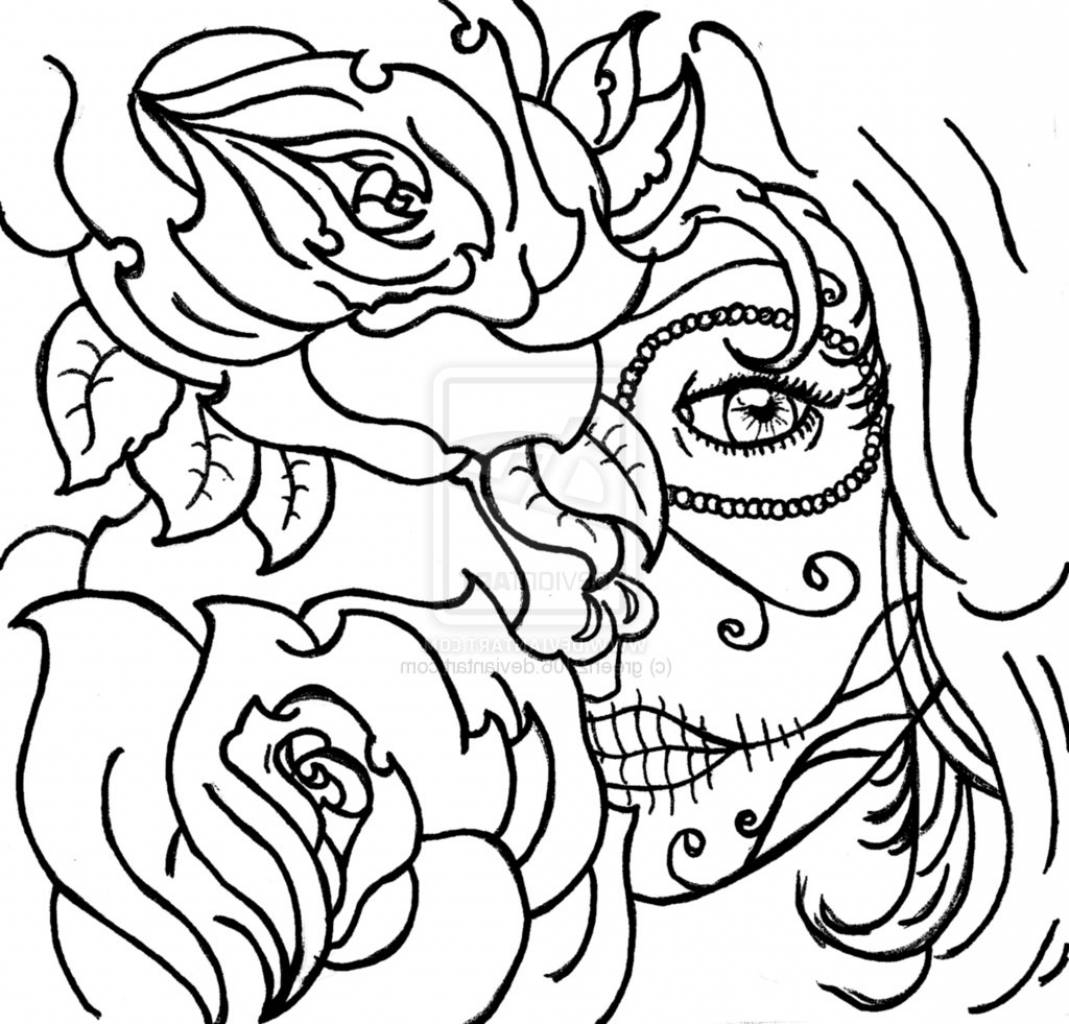 1069x1024 Coloring Page Skull Sugar Mexican Candy Gypsy Candy Skull Roses
