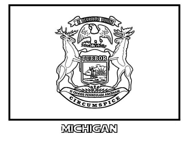 600x464 Michigan State Flag Coloring Page State Flag Of Michigan Coloring