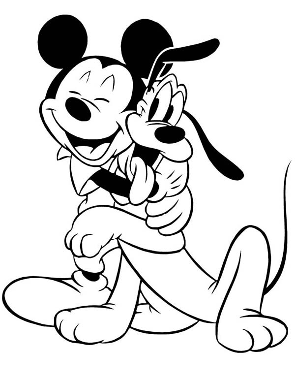 600x776 Mickey Mouse Hugging Pluto Coloring Page Color Luna