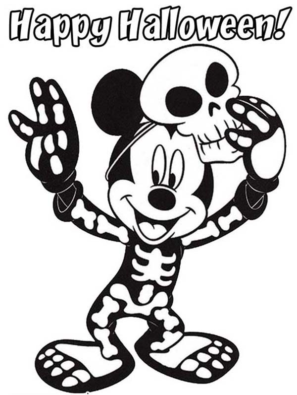 600x796 Mickey Says Joyful And Happy Halloween Day Everyone Coloring Page