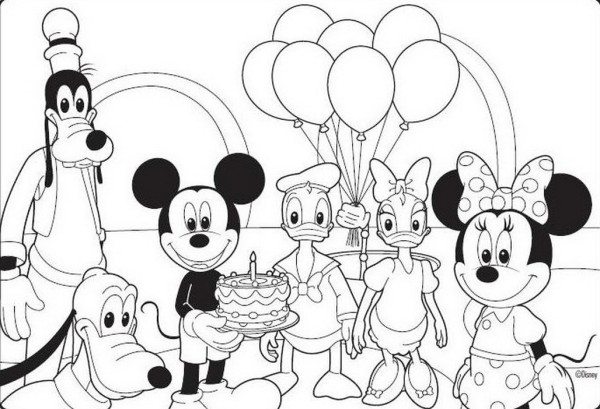 600x409 Birthday Mickey Mouse Coloring Pages