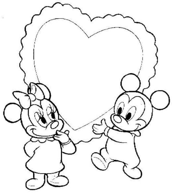 600x680 Baby Mickey Minnie Heart Disney Coloring Pages