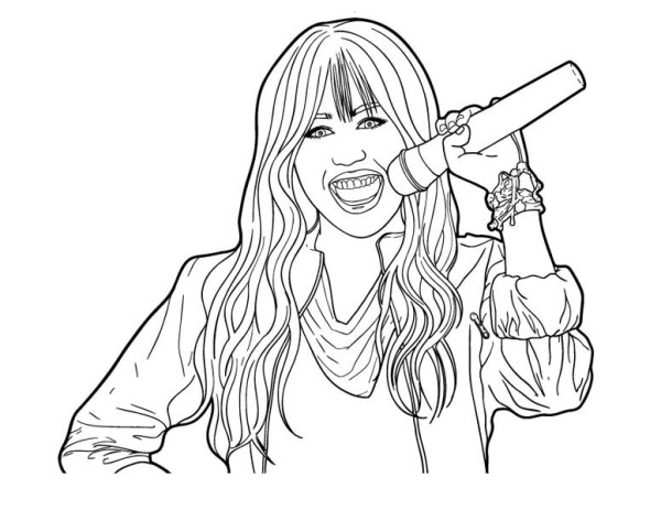 600x463 Miley Hold Microphone In Hannah Montana Coloring Page