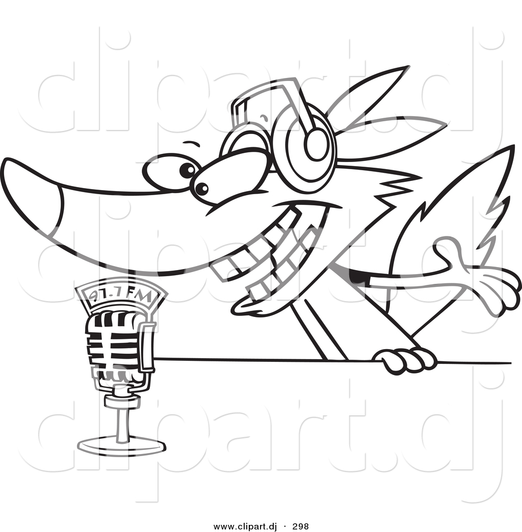 1024x1044 Cartoon Vector Clipart Of A Radio Wolf Talking Into A Microphone