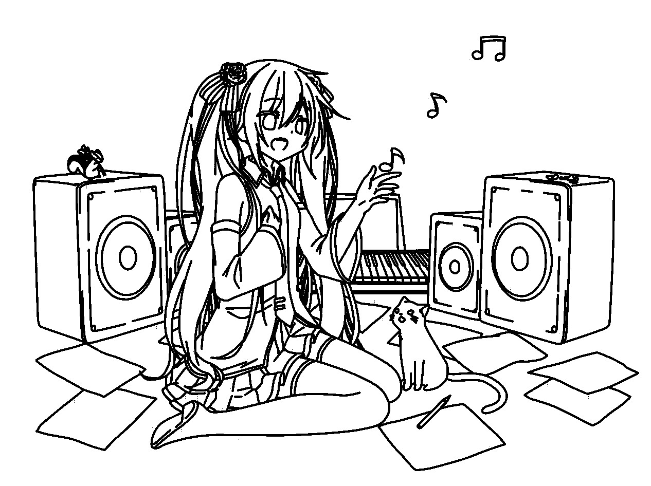 1266x946 Miku Hatsune Coloring Pages