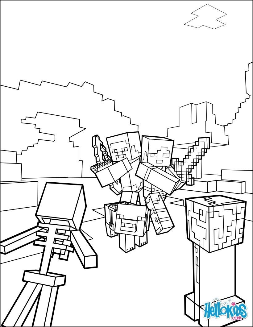 820x1060 Fight All The Mobs Coloring Page On Minecraft Video Game More