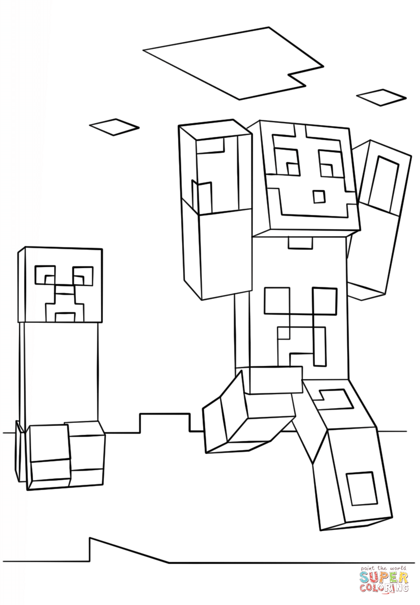 824x1186 Minecraft Steve And Creeper Coloring Page On Pages