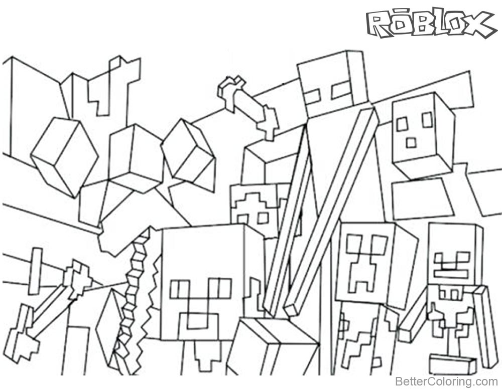 1000x780 Minecraft Of Roblox Coloring Pages Characters And Logo