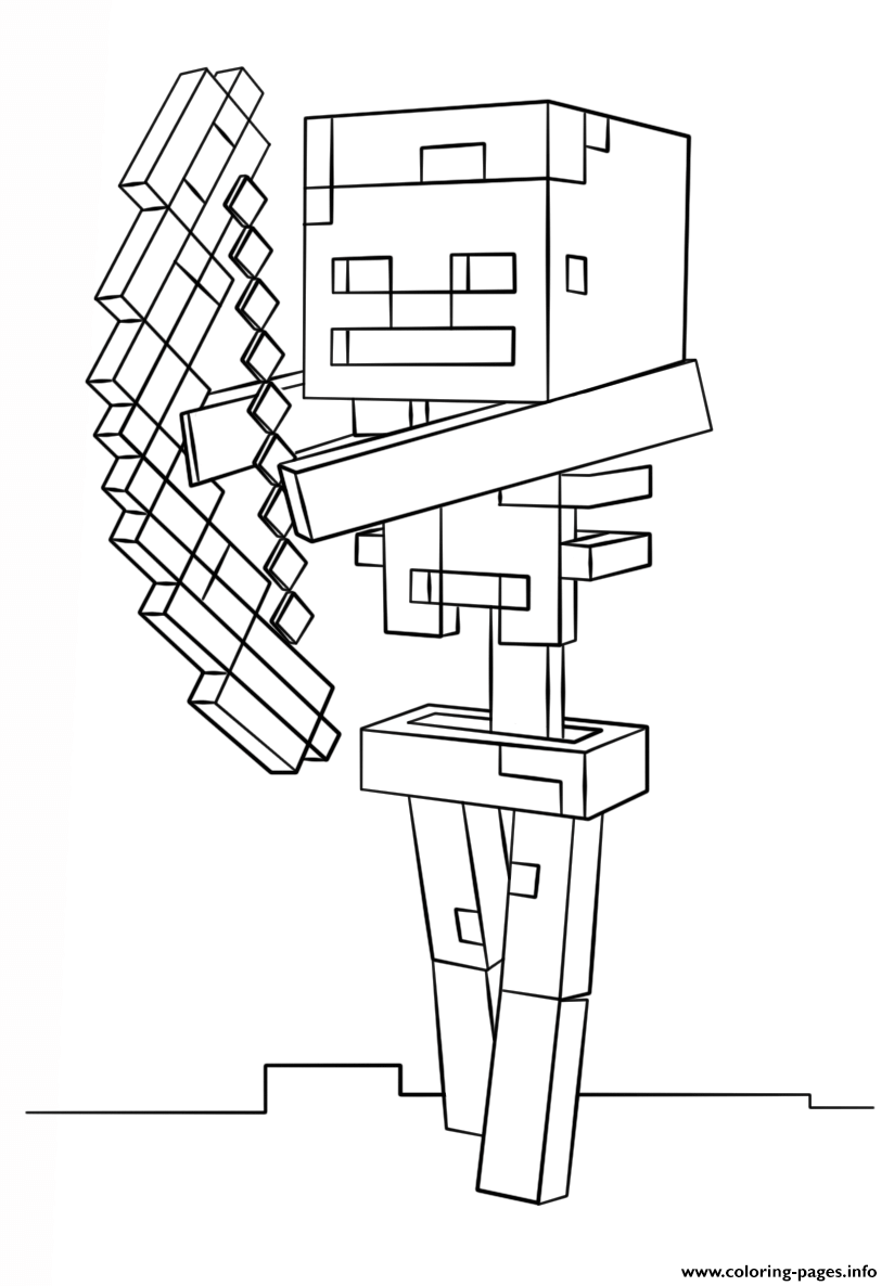 824x1186 Minecraft Skeleton With Bow Coloring Pages Printable