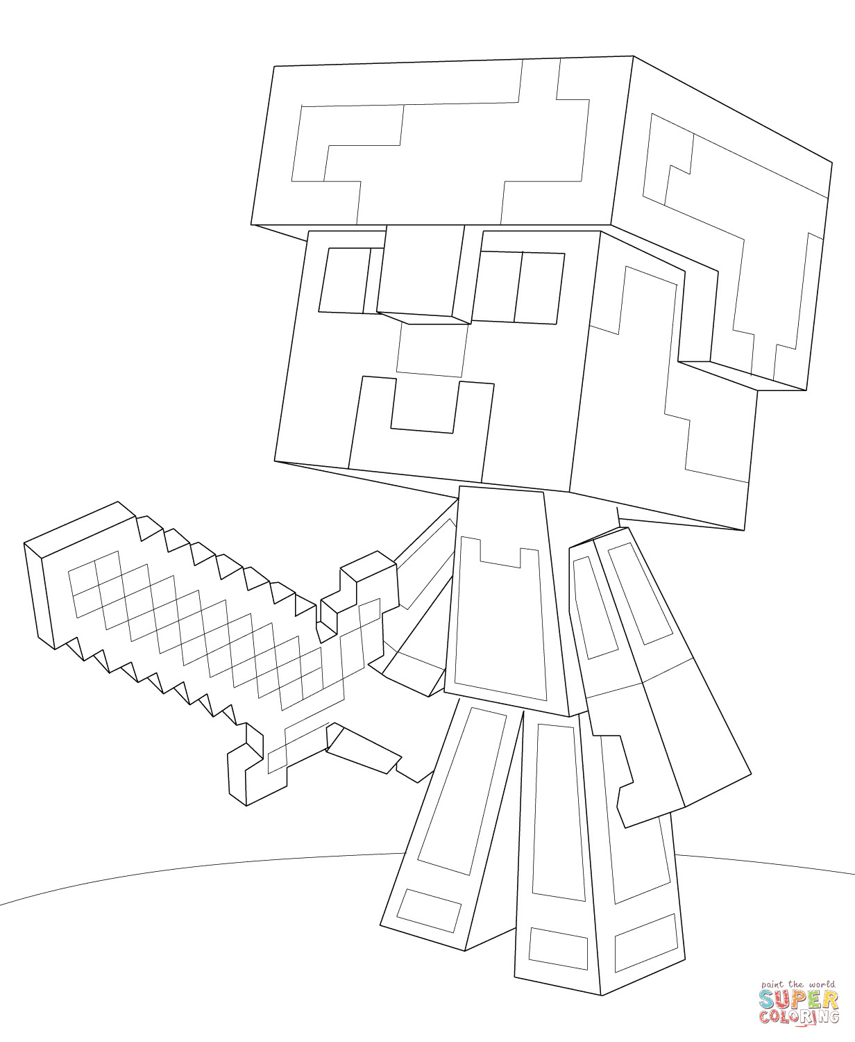 1232x1500 Minecraft Steve Diamond Armor Coloring Page Throughout Pages