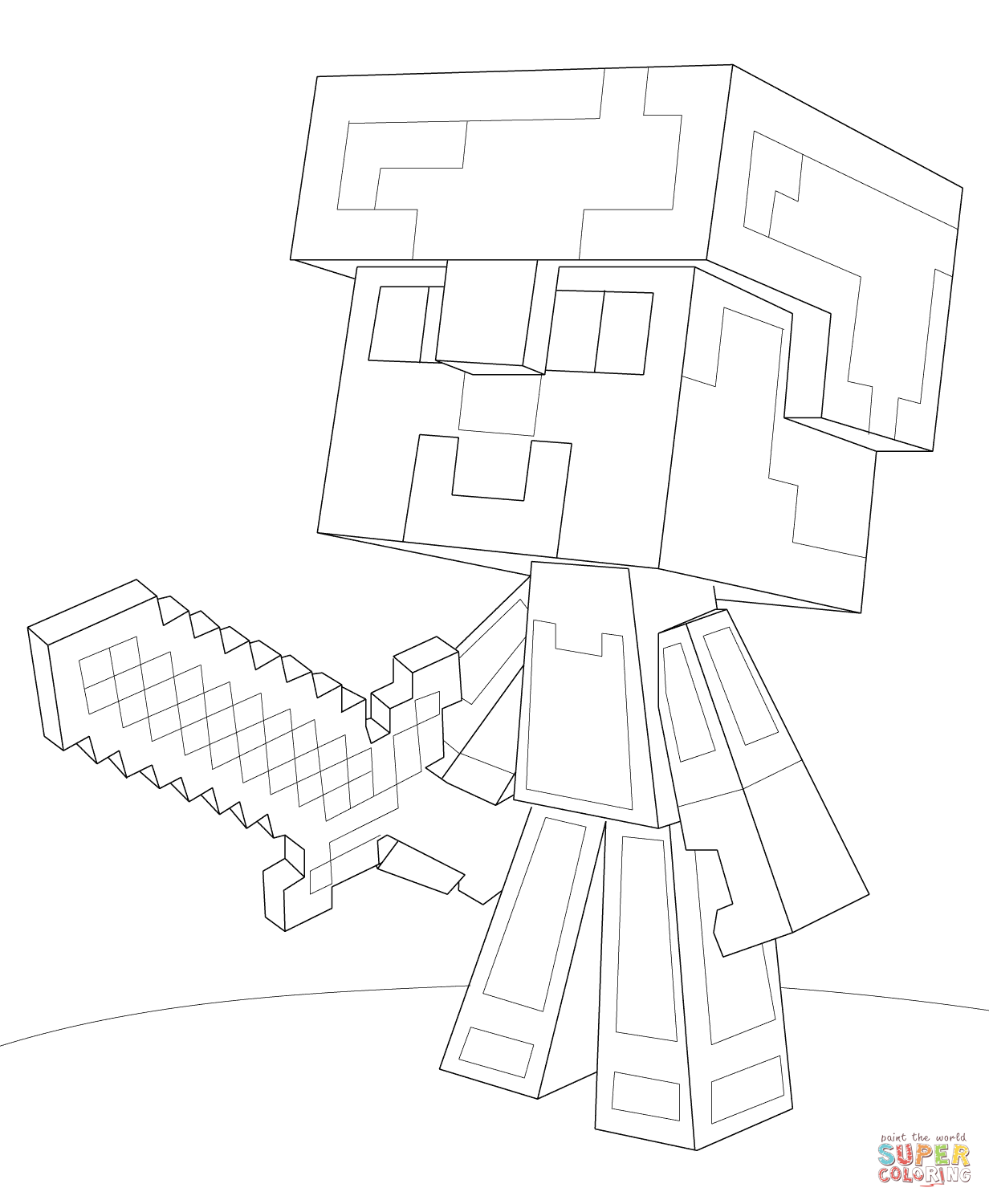 1232x1500 Minecraft Steve Diamond Armor Coloring Page From Minecraft