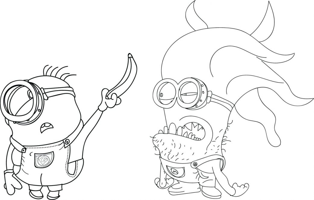 1043x666 Minion Color Pages Coloring Sheets Bob Free Printable Two Minions