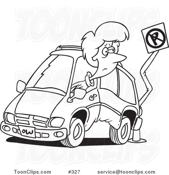 581x600 Cartoon Coloring Page Line Art Of A Lady Backing Her Minivan Into