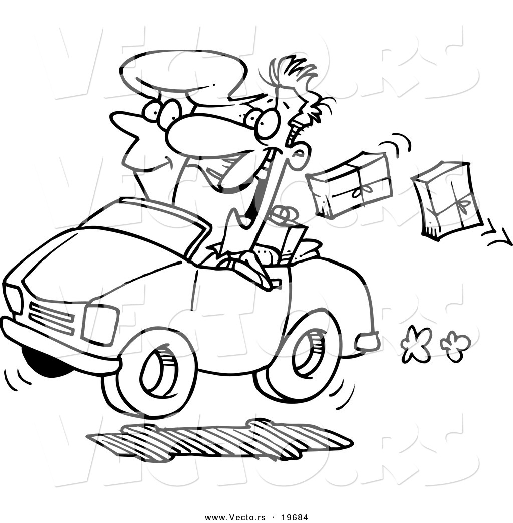 1024x1044 Vector Of A Cartoon Couple In A Car, Dropping Packages