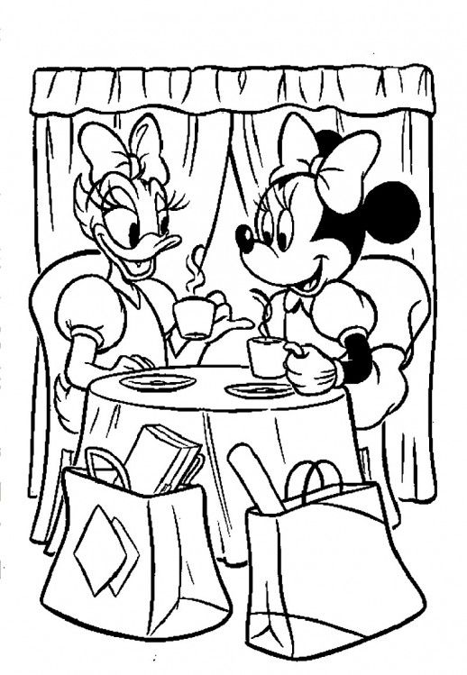 518x749 Daisy Duck Having Tea Time With Minnie Mouse Free Coloring Page