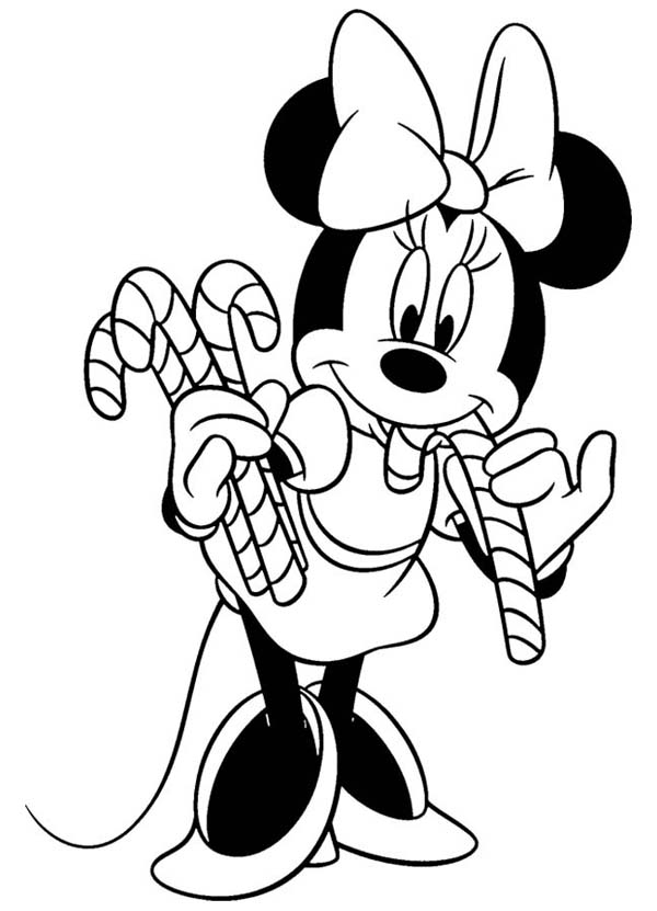 600x831 Minnie Mouse Eat A Lot Of Candy Cane On Christmas Coloring Page