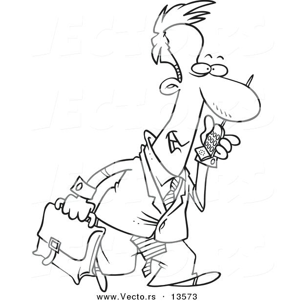 600x620 Cell Phone Coloring Page Vector Of A Cartoon Businessman Walking