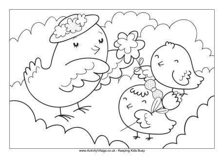 460x325 Mother And Baby Birds Colouring Page