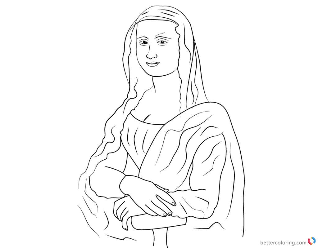1024x800 Mona Lisa Coloring Pages Simple Line Art
