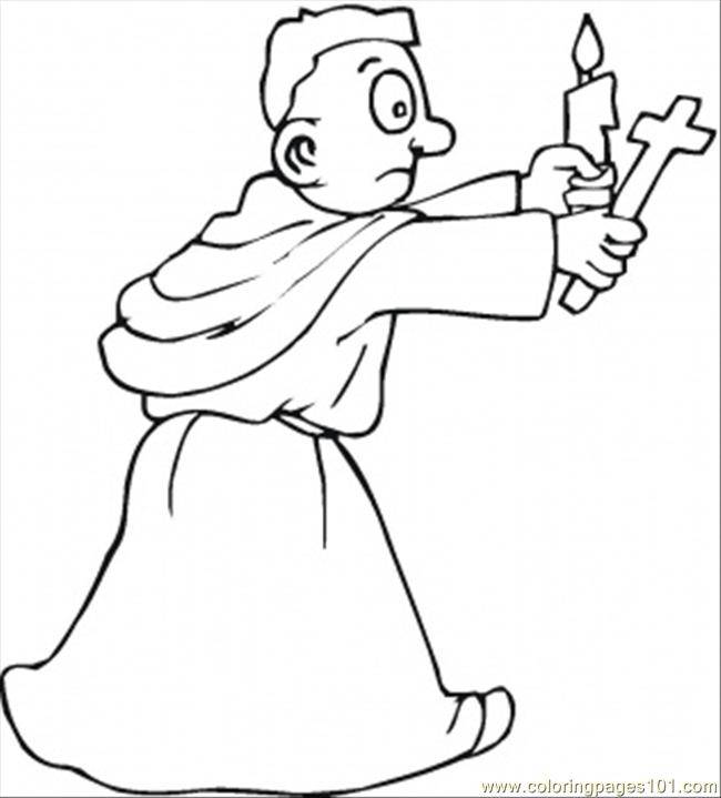 650x719 Monk With Candle And Cross Coloring Page