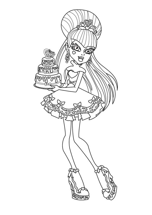 600x849 Monster High Character Bring Birthday Cake Coloring Page Color Luna