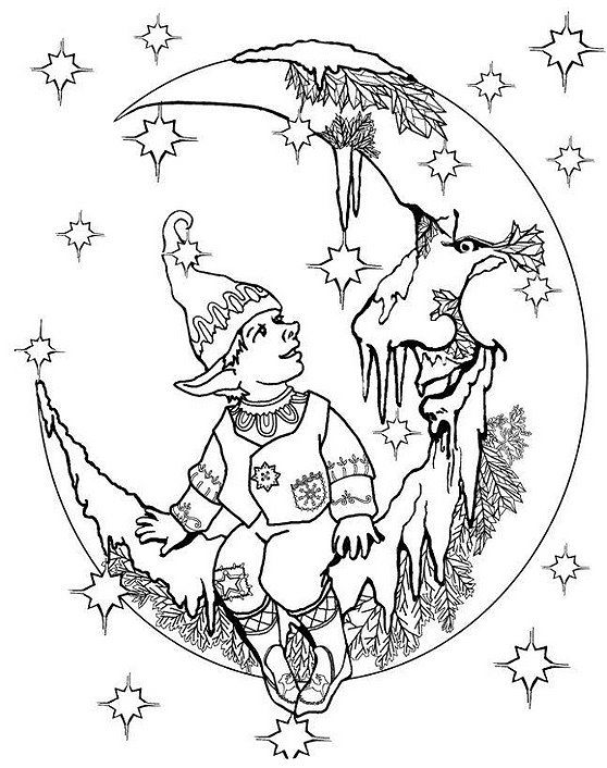 558x706 Elf On Moon Adult Coloring Pages Elves, Moon