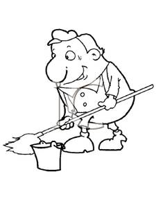 225x300 Clip Art Image Coloring Page Of A Janitor With A Mop And Bucket