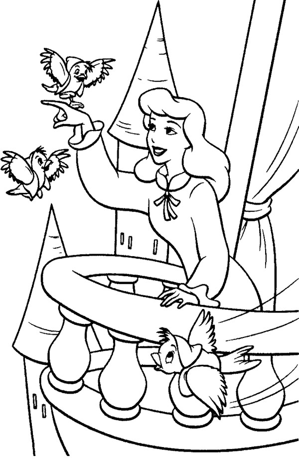 600x927 Cinderella In The Morning With Animals Coloring Page Cinderella