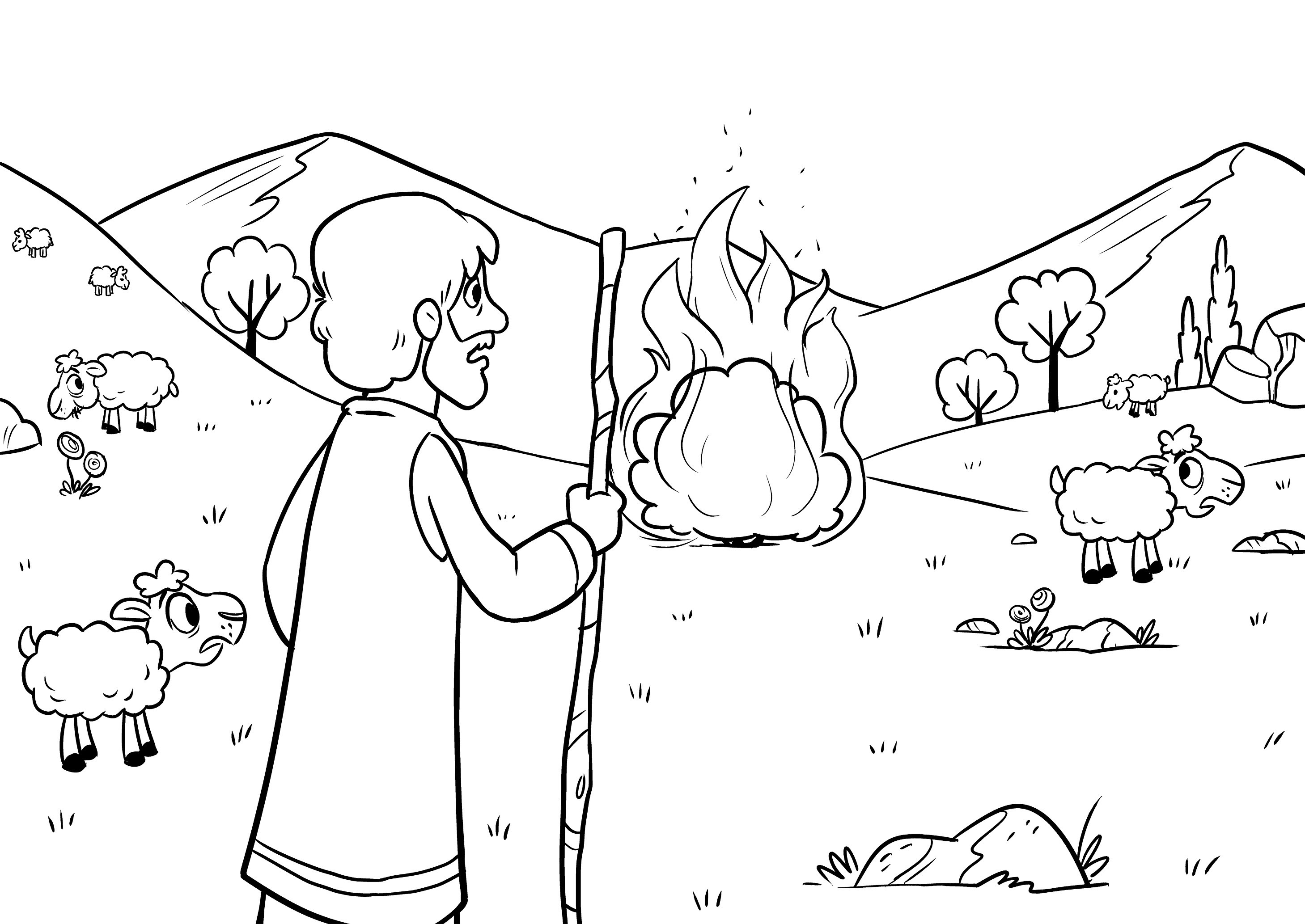 Moses And The Burning Bush Coloring Printable Coloring Pages