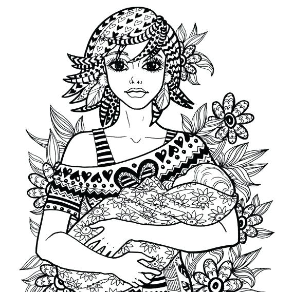 570x569 Coloring Pages Mother Child Mother And Baby Colouring Picture