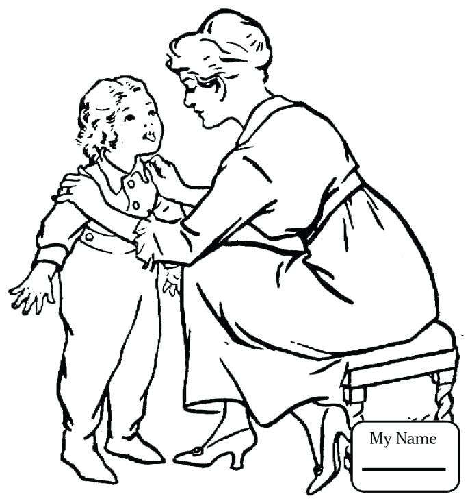 687x734 Mother And Son Coloring Pages Mother Stroking The Child Coloring