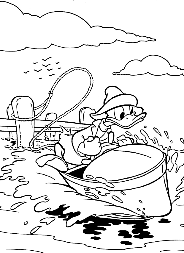 620x850 Drawing Donald Duck In A Motorboat Coloring Page