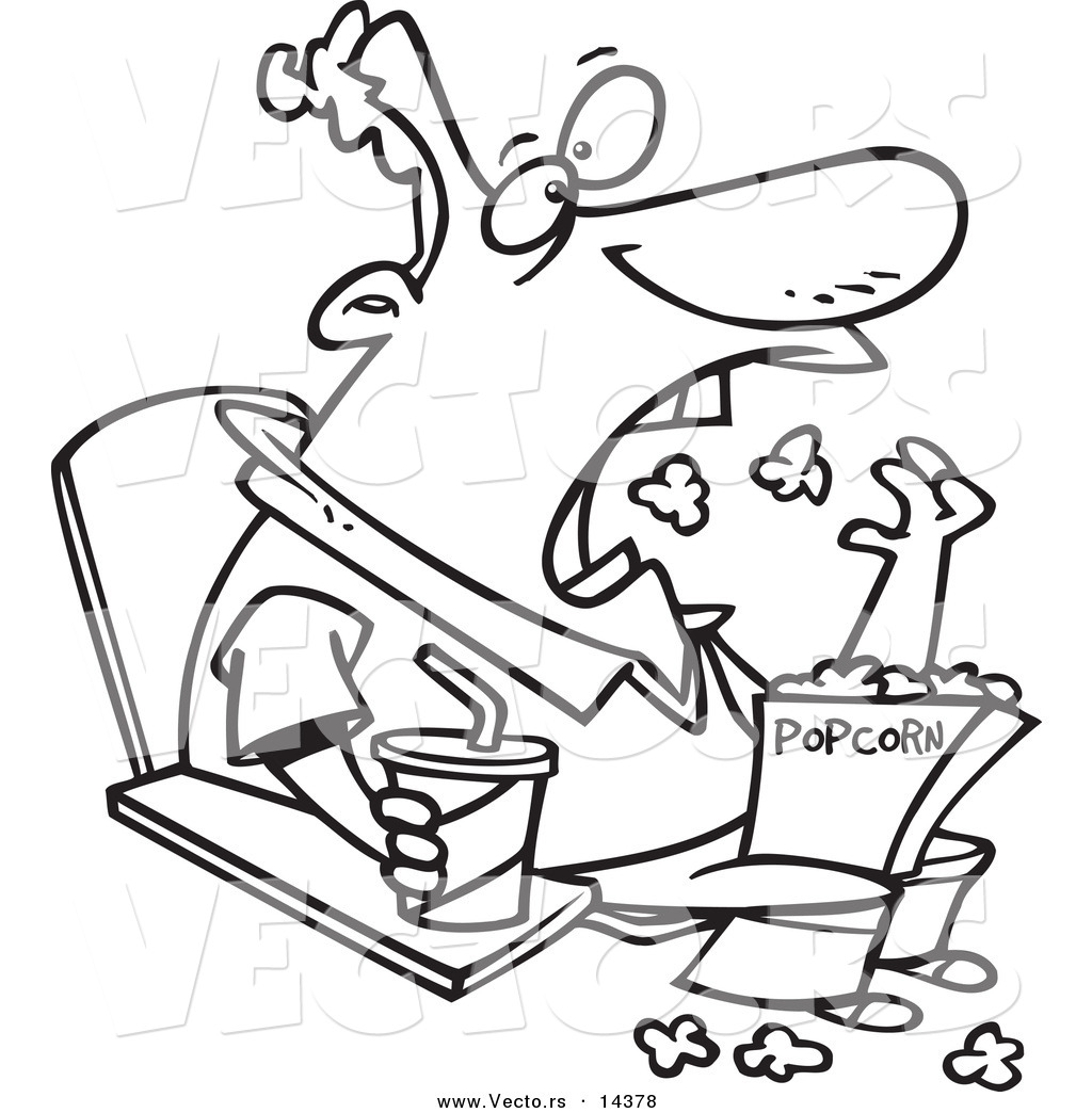 1024x1044 Vector Of A Cartoon Man Tossing Popcorn Into His Mouth