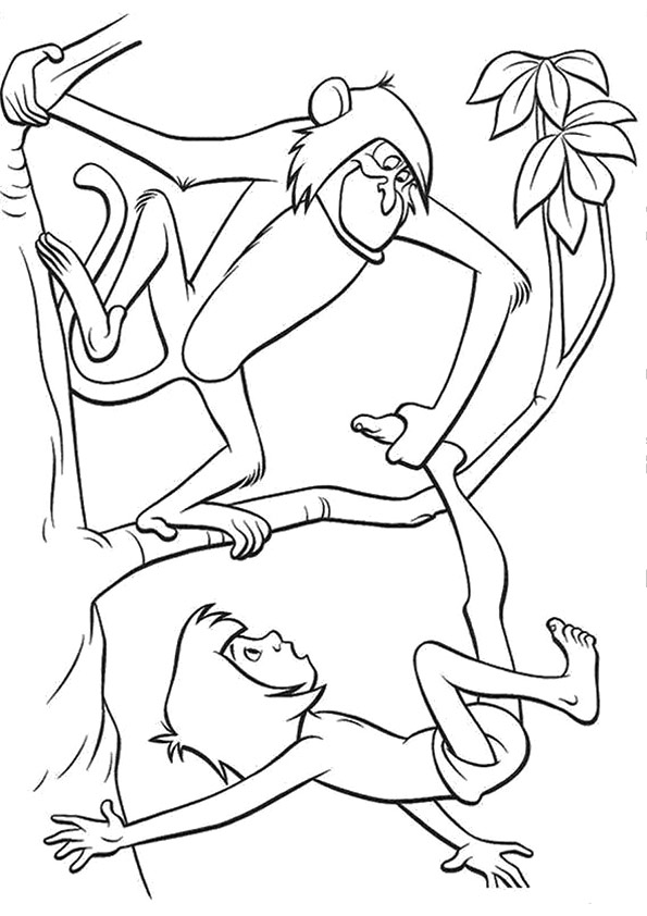 595x842 Mowgli With Monkey Fighting On Branch Coloring Page