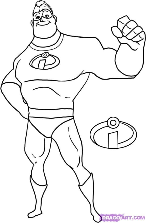 612x936 How To Draw Mr Incredible From The Incredibles Step Dragoart