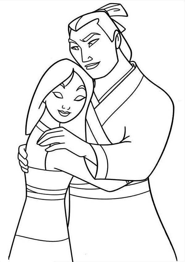 600x847 Mulan And Li Shang After The Battle Coloring Page