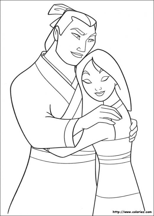 521x730 Li Shang Hugging Princess Mulan Disney Free Coloring Page Disney