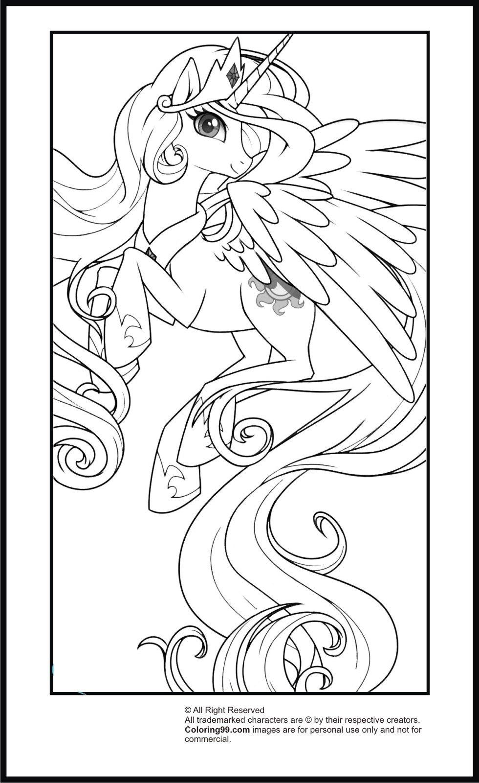 980x1600 My Little Pony Princess Celestia Coloring Pages Team Colors