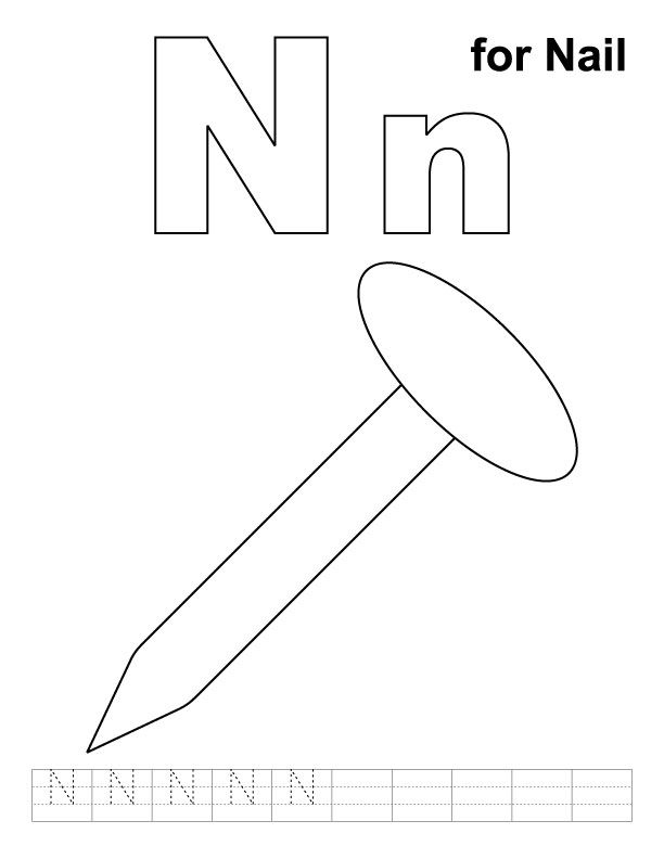 612x792 N For Nail Coloring Page With Handwriting Practice Alphabet
