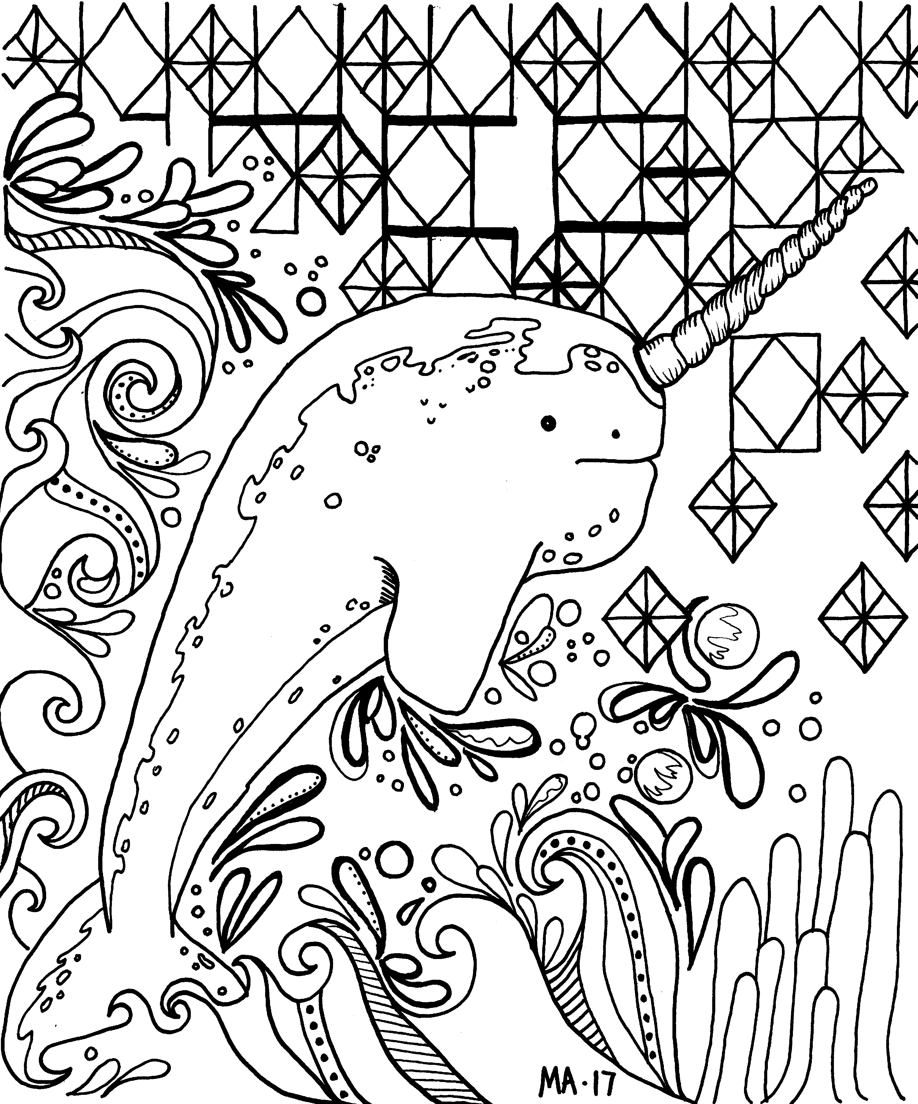 3002x3609 Narwhal Coloring Page
