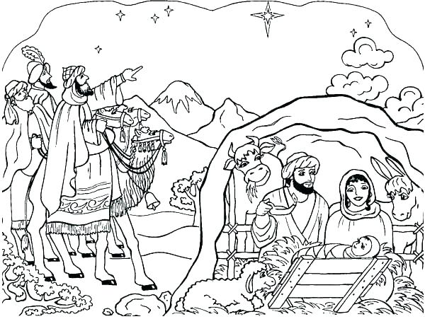 600x451 Nativity Scene Coloring Pages Preschoolers Deepart