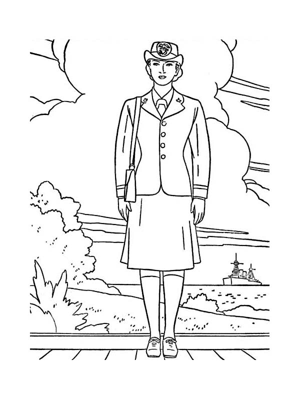 600x800 Female Officer In Navy Uniform Celebrating Veterans Day Coloring